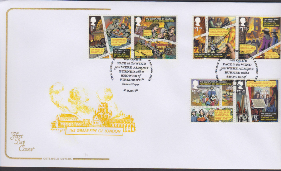 2016 - The Great Fire ,Cotswold First Day Cover, Samuel Pepys London EC3 Postmark